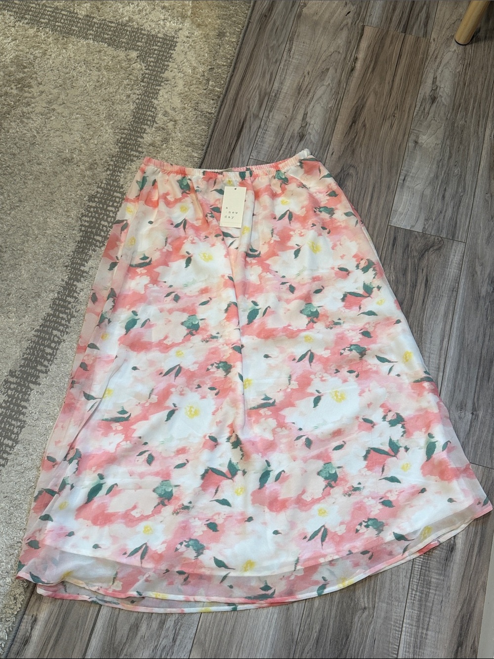 a new day Pink Floral A-Line Midi Skirt